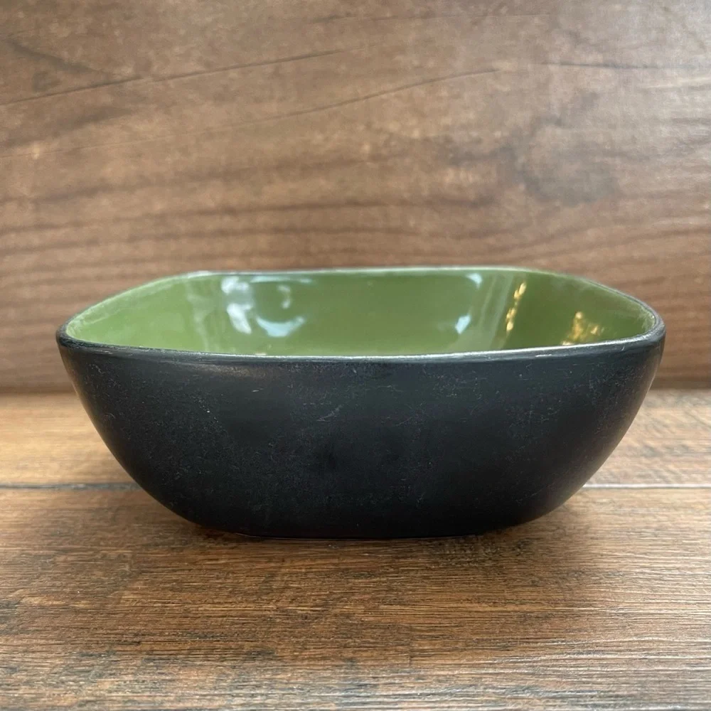 Green and Black Glazed Stoneware Bowl